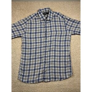 St. Croix Shirt Mens Contemporary Large Blue Plaid Italy Stretch Button